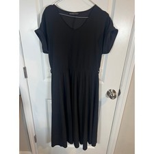 Elizabeth & Nicole Womens Midi Dress V-Neck Cuffed Sleeve Black XL