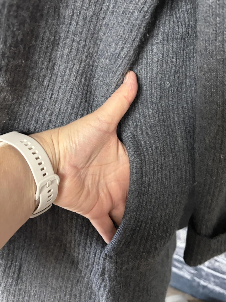 Neiman Marcus Cashmere Sweater Womens Large Gray Open Front Cardigan Pockets - Image 3 of 4