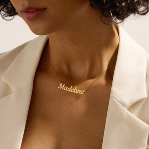 Collier de nom de marque, 18K Collier de nom plaqué or, collier de nom personnalisé