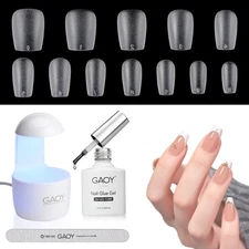 Nail Tips and Glue Gel Kit with Mini UV Light, Gel Nail Kit, 360Pcs Matte Extra