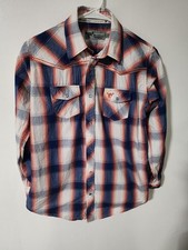 Boys Cowboy Hardware Orange Plaid Western Snap Shirt size 14/16