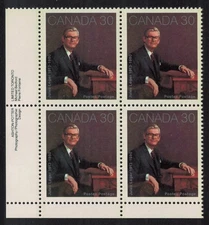 Jules Leger politician Corner Block of 4 Canada 1982 MNH SG#1043 MI#827 Sc#914