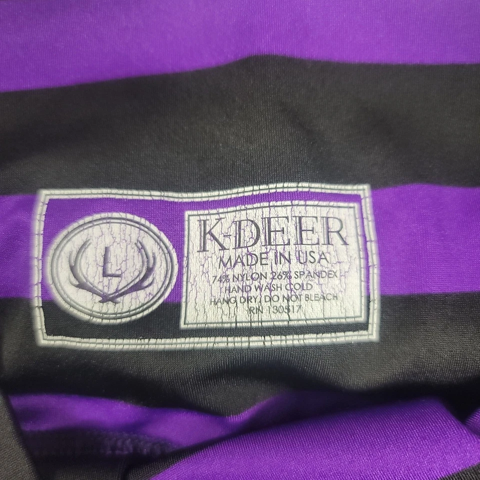 Leggings K DEER Mujer L Capri Púrpura Negro Rayas Hechos en EE. UU. Atlético Fitness Foto 2 de 3