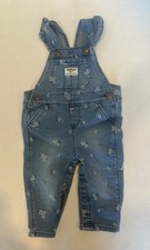 Oshkosh B'gosh Overalls Blue Denim Flower Pattern 100 Cotton Size 9 Months