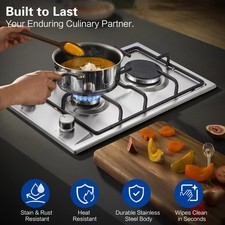 30cm 2 Brenner Gaskochfeld Edelstahl Gasherd Einbauherd Erdgas Propangas 4200 W