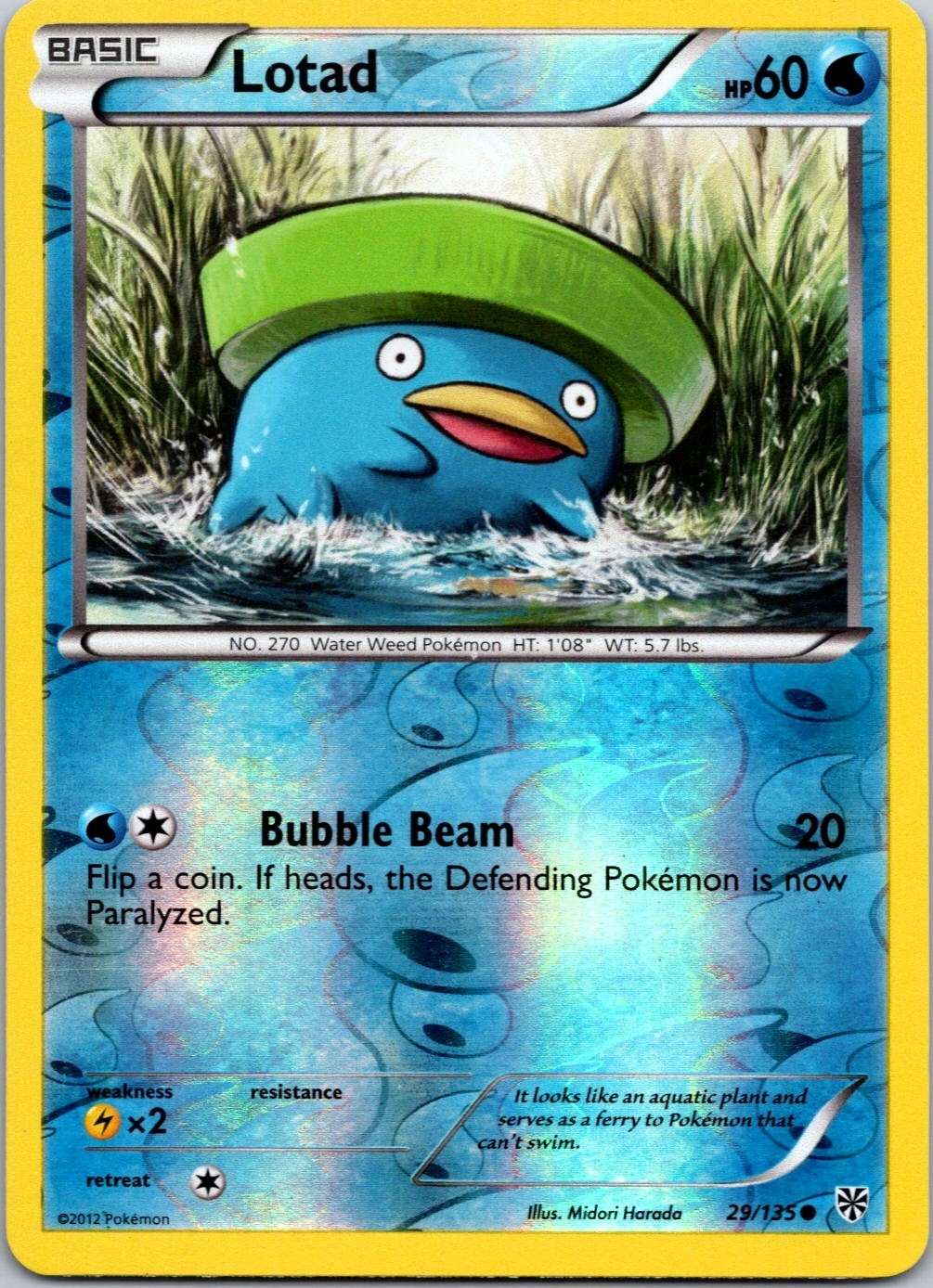 Pokemon - Lotad - 29/135 - Common - Reverse Holo - BW Plasma Storm - LP-