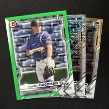 2021 Bowman Hunter Goodman Green #'d /99 #BD-66 + Mojo + Base 1st Rockies RC