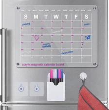 Monthly Planner Acrylic Magnetic Dry Erase Board, Adhesive Board with 6 Pens