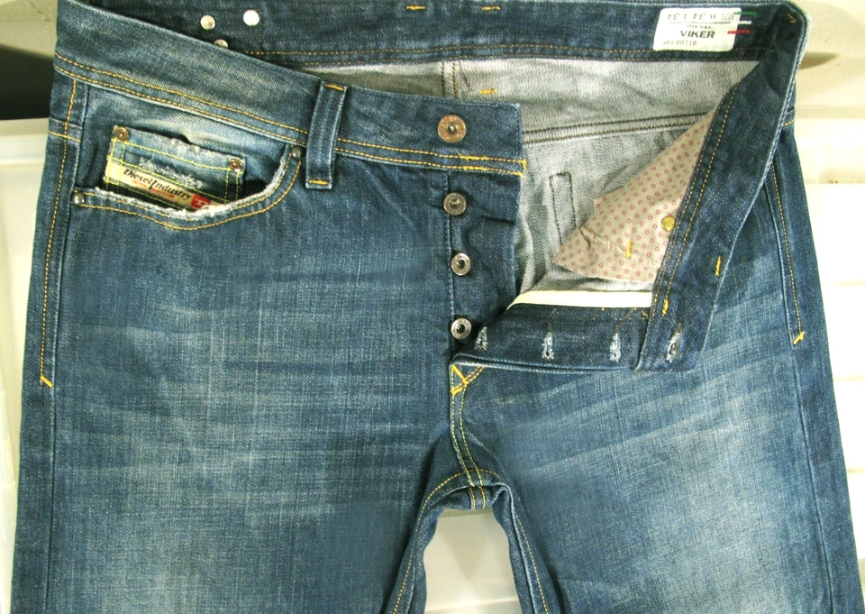 *HOT ITALY Pantalones de mezclilla para hombre DIESEL @ VIKER 71B BOTÓN RECTO 34 x34 (*ajuste 35x34,5) Foto 2 de 4