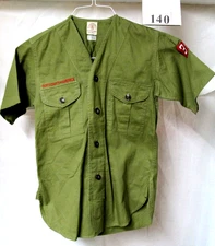Uniform Shirt Boy Scout, Nice BSA Olive Green, 1970's, Chest 14" vg (#140) SS NC