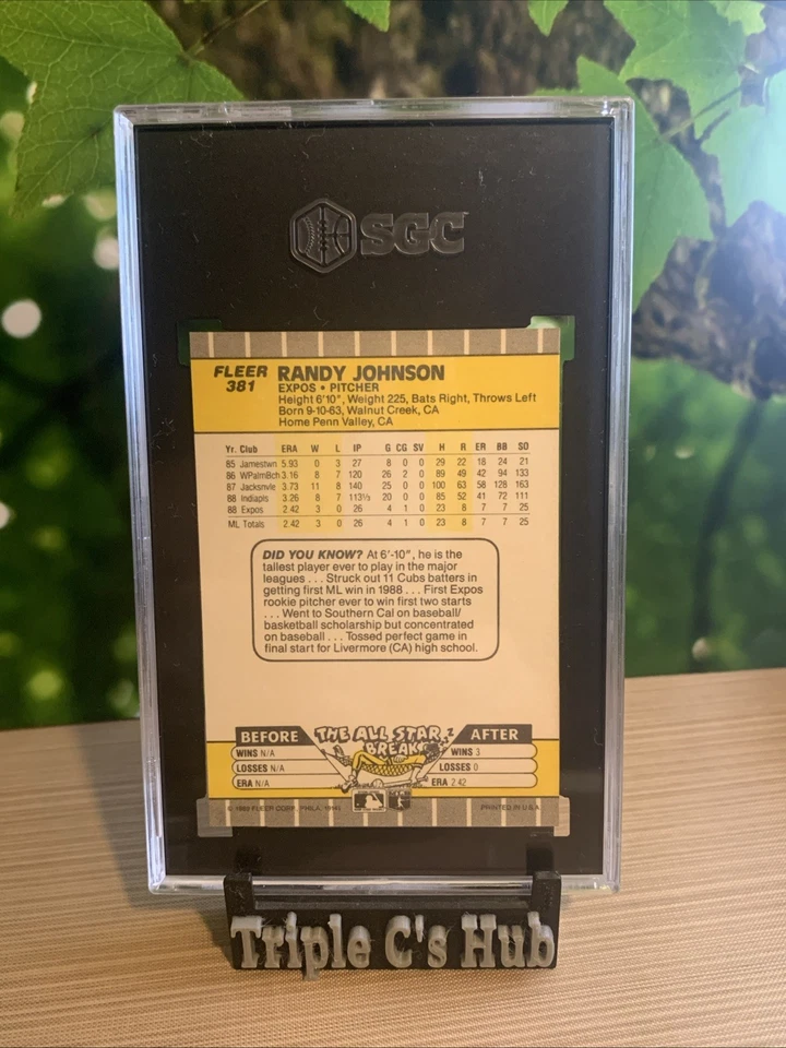 Fleer Randy Johnson RC 1989 #381 Marlboro ¡¡error de anuncio claramente visible!! SGC 8,5 Foto 3 de 3