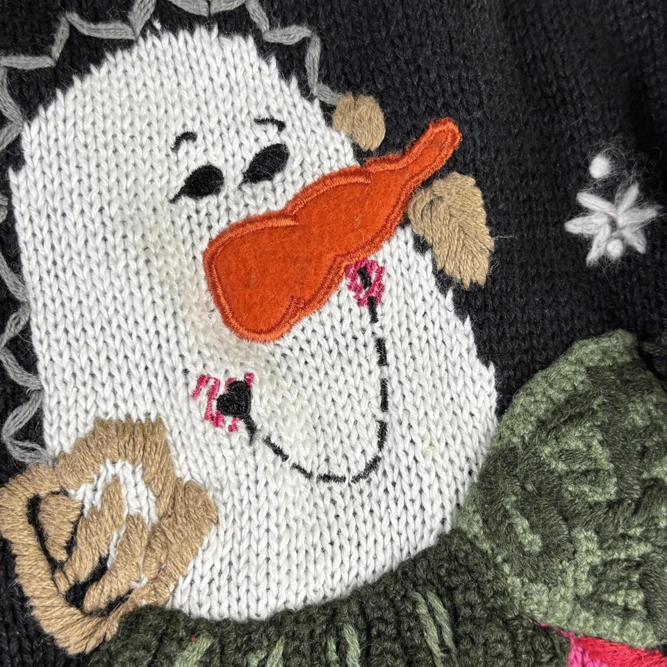 Vintage The Quacker Factory Sweater Womens Medium Snowman Christmas Cat 90s - Image 3 of 4