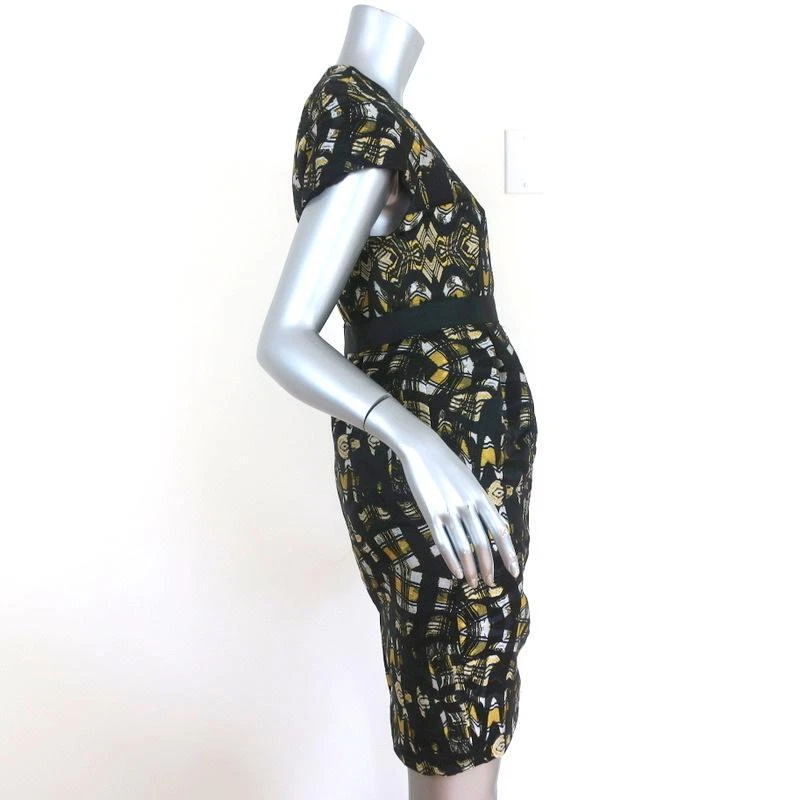 Proenza Schouler 连衣裙黑色抽象印花丝绸提花 4 码短袖 — 第 4/4 张图片