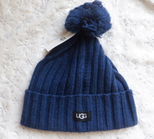 UGG Pom Cardi Stitch Knit Beanie Women's Navy One Size NEW Tags
