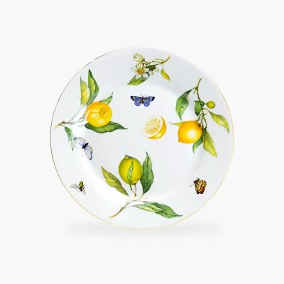 Grace Teaware 8" Lemon Butterfly Fine Porcelain Dessert Plate Set of 4