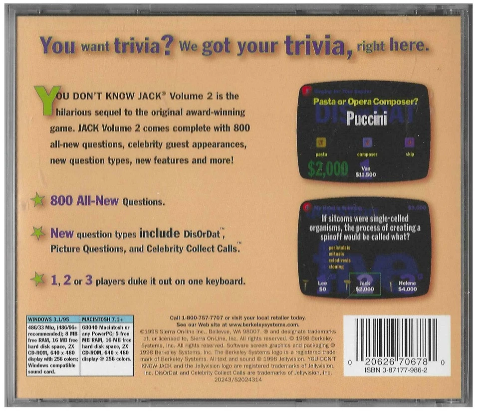 You Don't Know Jack; the irreverent Quiz Show Party Game; Vol.  2 (PC/Mac, 1998) - Image 2 of 4