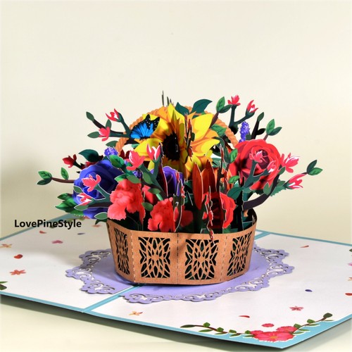 G16-3D Pop Up Card with Rose Basket: Birthdays/Valentine's Day/Mother's Day, and - 第 2/3 張圖片