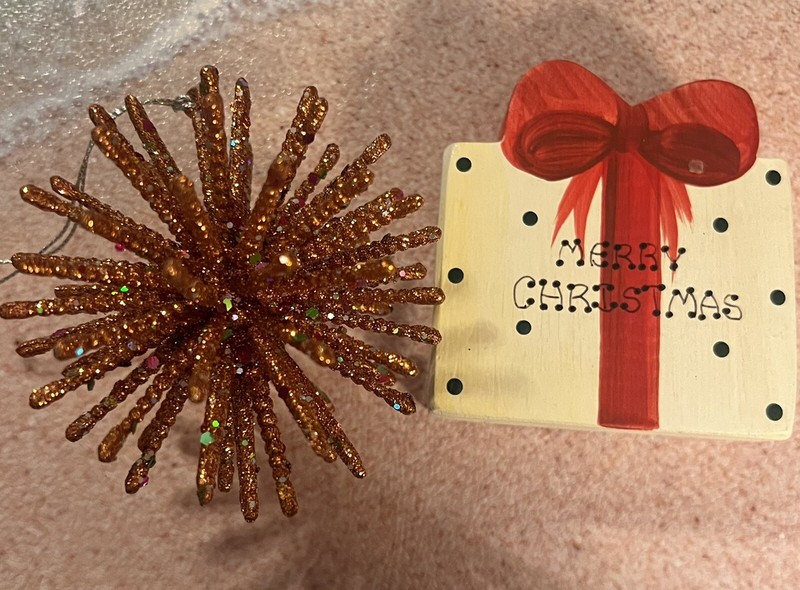 Christmas bundle ornament and hand painted wooden present