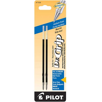77228 Pilot Dr. Grip Retractable Pen Refill, Medium Pt, Blue Ink, 2 Packs of 2