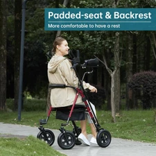 Deluxe OEM ELENKER Rollator Walker Medical Aid Heavy Duty Upright Stand Up Red