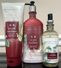 Bath Body Works Lot of 3 TEA TREE PEPPERMINT Lotion Body Cream Mist Aromathe