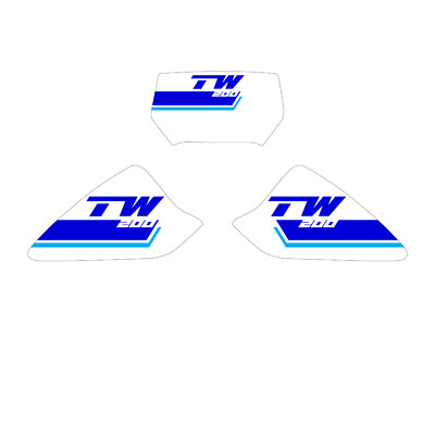 #ad #ad TW200 Tank Graphics and front plate decal 1987 2023 lines blue cyan white bg $65.00