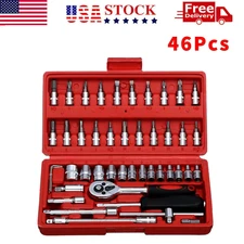 46 Pcs Socket Wrench Set 1/4" Drive Ratchet Metric Kit Garage Car Repair Tool US