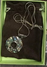 Round Abalone Shell/Silver Plate Pendant Necklace Mop MOTHER OF PEARL simmons