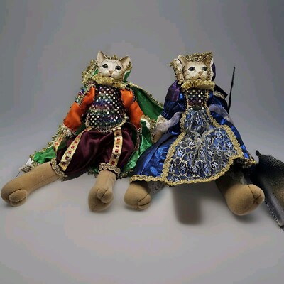 Porcelain Royal Cat Figures, 12 Inch Anthropomorphic Plush Bodies