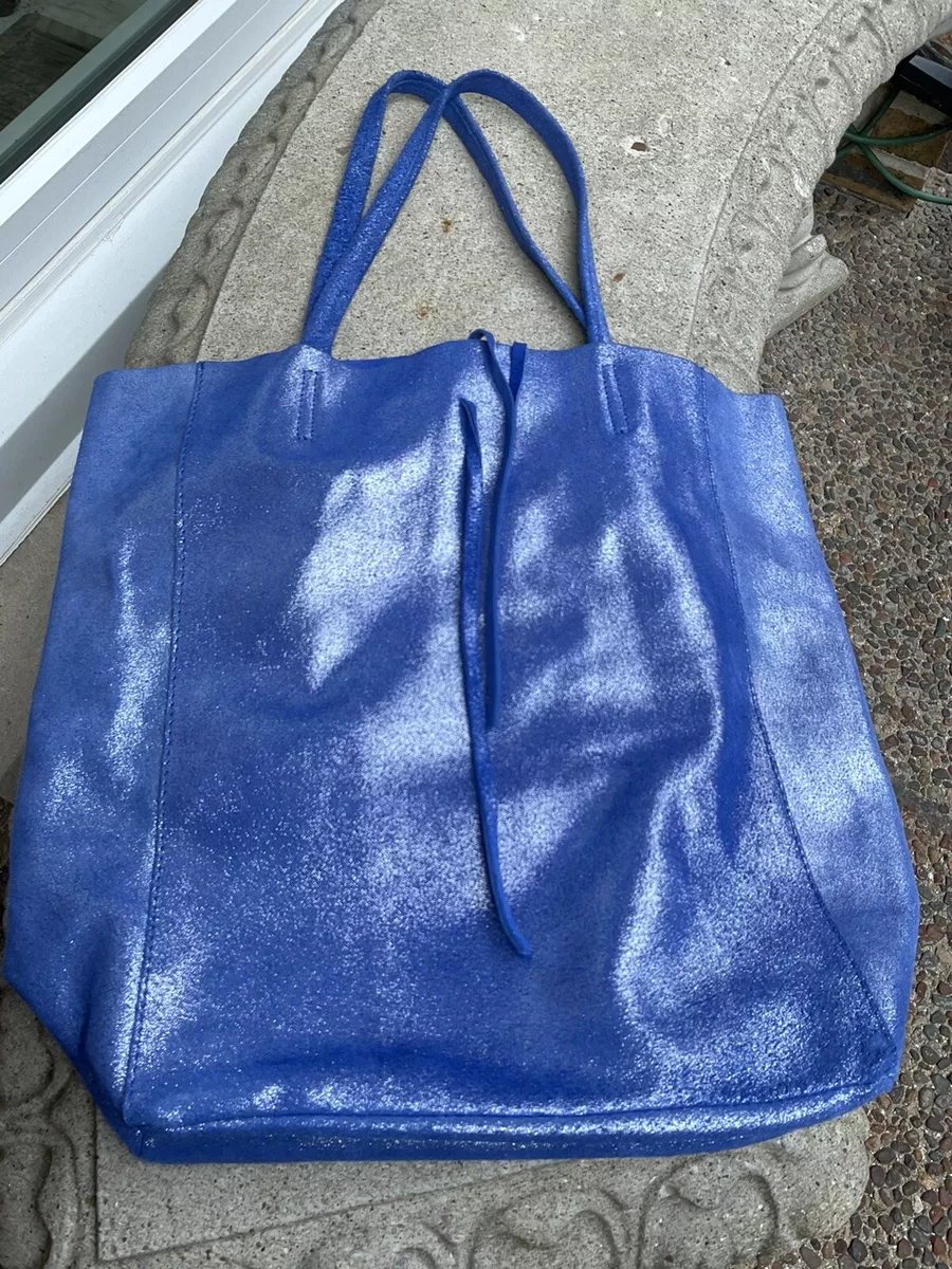 Borse In Pelle - Glitter Suede Tote Blue - New- Italy