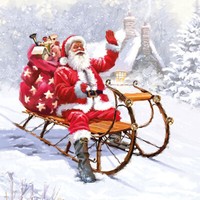 20 Papierservietten Servietten Santa On Sledge Ambiente 33X33Cm | Weihnachtsmann