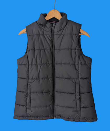 Amazon Essentials Womens Black Zipper Puffer Vest Jacket Pockets Size Medium