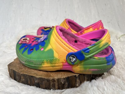 Crocs Classic Tie Dye Clog Pink Faux Fur Lined Unisex Size M4, W6 Rubber  206341
