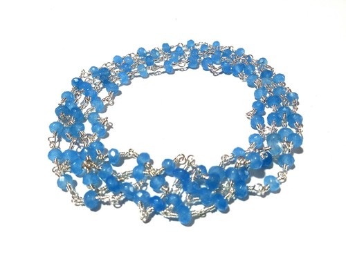 10 Feet Sky Blue Chalcedony Rondelle 4-4.5mm Beads, Rosary Chain Silver Wire - Picture 4 of 5