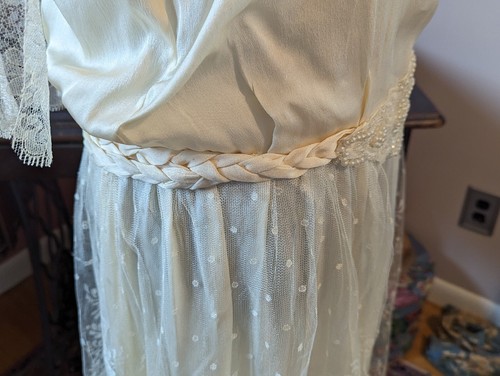 Amazing Antique 1923 Wedding Dress Bandeau Headband Lace Beads Pearls Rhinestone - Picture 9 of 24