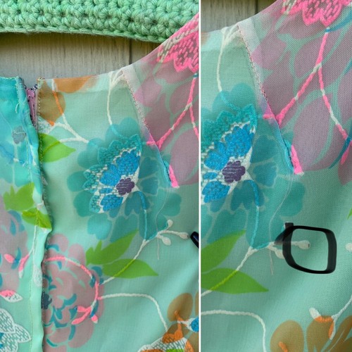 vintage multicolor floral flocked dress long puffy fluffy metal zipper - Picture 12 of 24