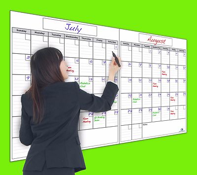 USI Dry Erase 2 Month Wall Calendar, 36"x60", NEVER LEAVES MARKER