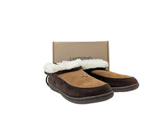 Lands End Brown Suede Shearling Clog Slip On Slippers Women's Size 7 New