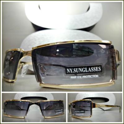 Mens Classy Sophisticated Contemporary Modern Style SUN GLASSES Gold Metal Frame