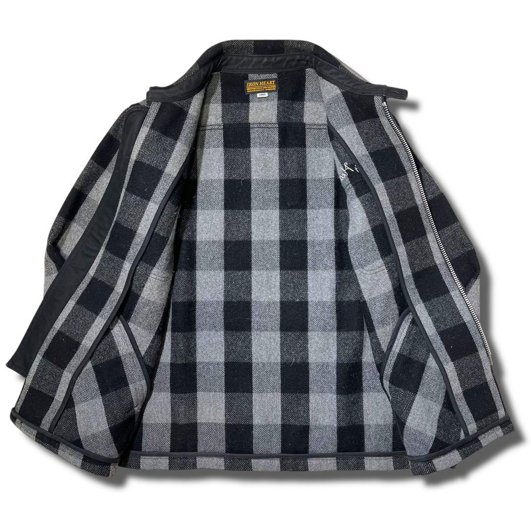 IRON HEART MELTON WOOL CPO JACKET Buffalo Check Grey L from Japan 