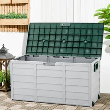 Garden Storage Box Plastic Outdoor Hinge Lid Large 290L Patio Container Wheels