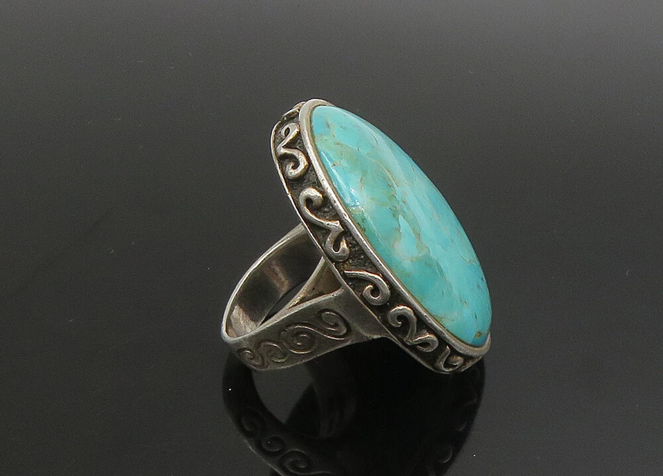 BARSE 925 Silver Vintage Heavy Large Turquoise Cocktail Ring Sz 6.5 RG23391 - Image 4 of 4