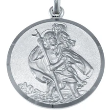 Large Mens Reversible Silver St Saint Christopher Pendant Necklace 50.8cm -