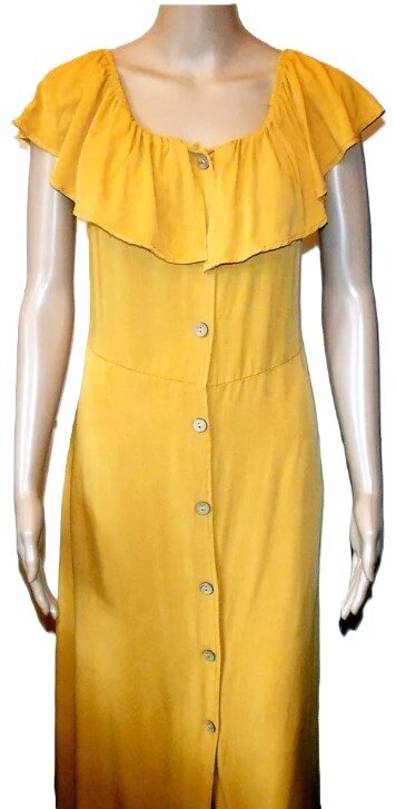 ITALIA MODA 🥰 100% VISCOSE YELLOW BARDOT ON/OFF SHOULDER DRESS