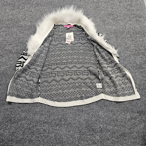 Rebellious One Faux Fur Collar Sweater Cardigan Jacket Junior X-Small Snow White - Picture 4 of 18