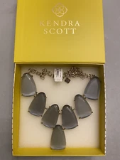NWT Kendra Scott HARLOW Necklace in Slate Gray Cat's Eye & Yellow Gold Plate