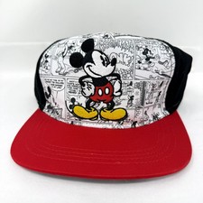 Disney Mickey Mouse Comic Strip Snapback Hat Red Brim Adult Cap Black