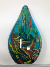 Vintage MCM Murano Millefiori Style Large Thick Glass Tear Drop Vase