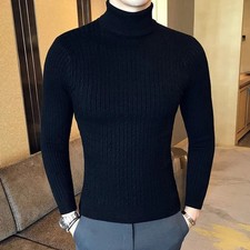 Winter Turtleneck Pullovers Warm Solid Color Men's Sweater Slim Pullover Men