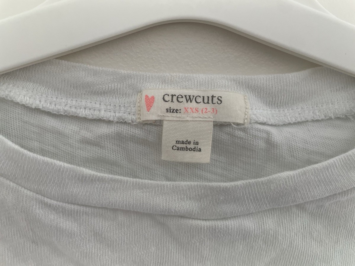 Crewcuts Toddler Girl Solid White 100% Cotton Heart Pocket Long Sleeve Shirt XXS View 2